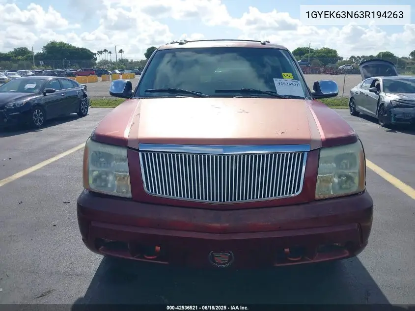 2003 Cadillac Escalade Standard VIN: 1GYEK63N63R194263 Lot: 42536521