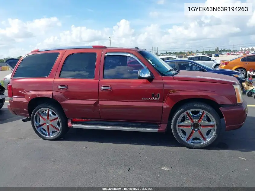 2003 Cadillac Escalade Standard VIN: 1GYEK63N63R194263 Lot: 42536521