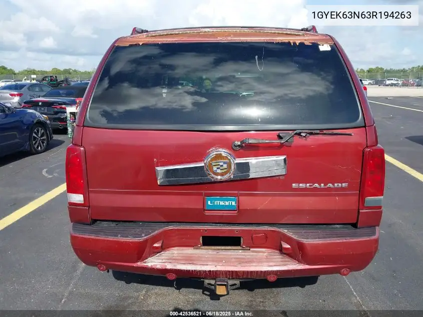 2003 Cadillac Escalade Standard VIN: 1GYEK63N63R194263 Lot: 42536521
