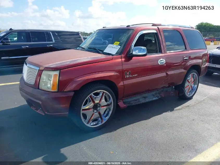 2003 Cadillac Escalade Standard VIN: 1GYEK63N63R194263 Lot: 42536521