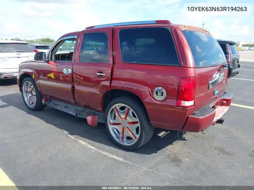 2003 Cadillac Escalade Standard VIN: 1GYEK63N63R194263 Lot: 42536521
