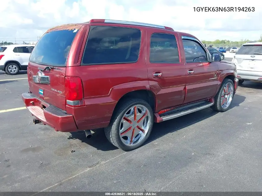 2003 Cadillac Escalade Standard VIN: 1GYEK63N63R194263 Lot: 42536521