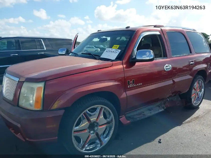 2003 Cadillac Escalade Standard VIN: 1GYEK63N63R194263 Lot: 42536521