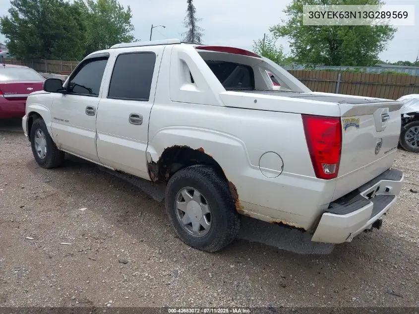 2003 Cadillac Escalade Ext Standard VIN: 3GYEK63N13G289569 Lot: 42683072