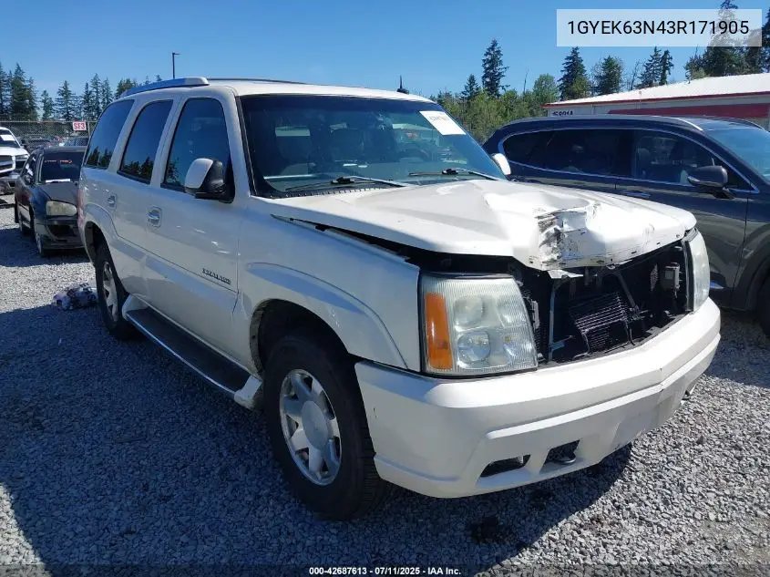 2003 Cadillac Escalade Standard VIN: 1GYEK63N43R171905 Lot: 42687613
