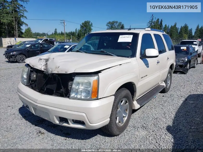 2003 Cadillac Escalade Standard VIN: 1GYEK63N43R171905 Lot: 42687613