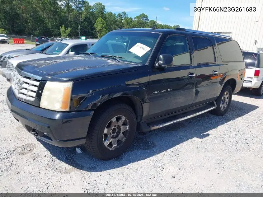 2003 Cadillac Escalade Esv Standard VIN: 3GYFK66N23G261683 Lot: 42740260