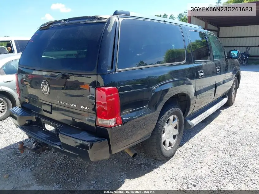 2003 Cadillac Escalade Esv Standard VIN: 3GYFK66N23G261683 Lot: 42740260