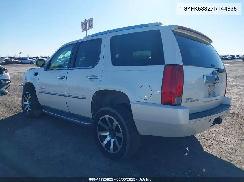 2007 Cadillac Escalade Standard VIN: 1GYFK63827R144335 Lot: 41725625