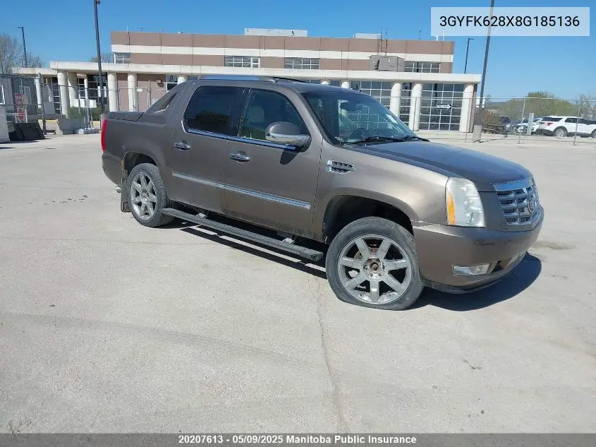 2008 Cadillac Escalade Ext VIN: 3GYFK628X8G185136 Lot: 20207613