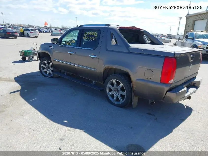 2008 Cadillac Escalade Ext VIN: 3GYFK628X8G185136 Lot: 20207613