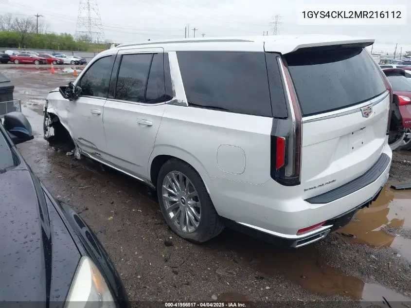 2021 Cadillac Escalade 4Wd Premium Luxury VIN: 1GYS4CKL2MR216112 Lot: 41956517