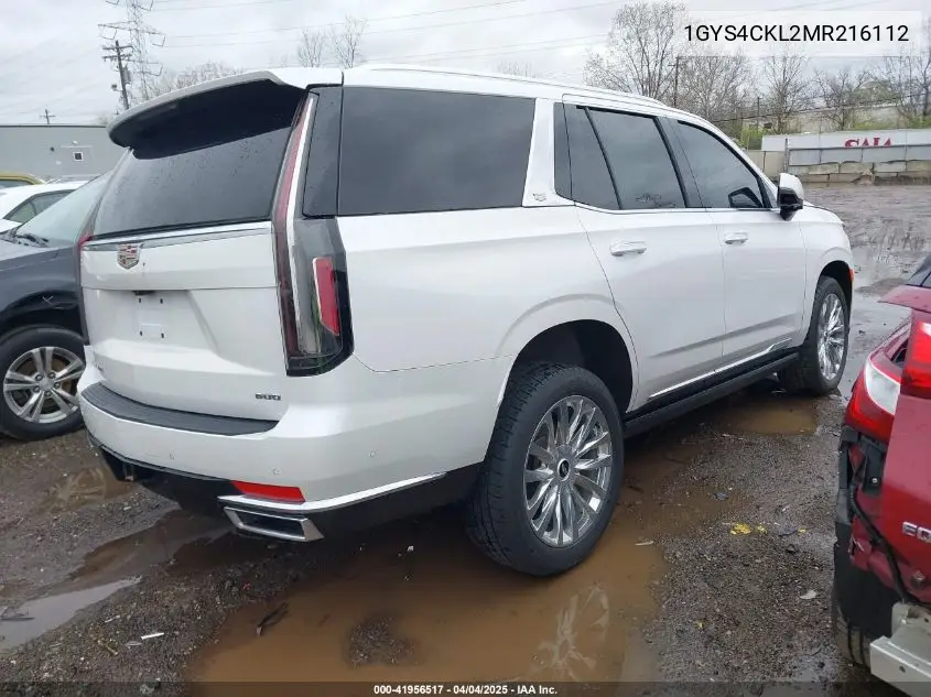 2021 Cadillac Escalade 4Wd Premium Luxury VIN: 1GYS4CKL2MR216112 Lot: 41956517