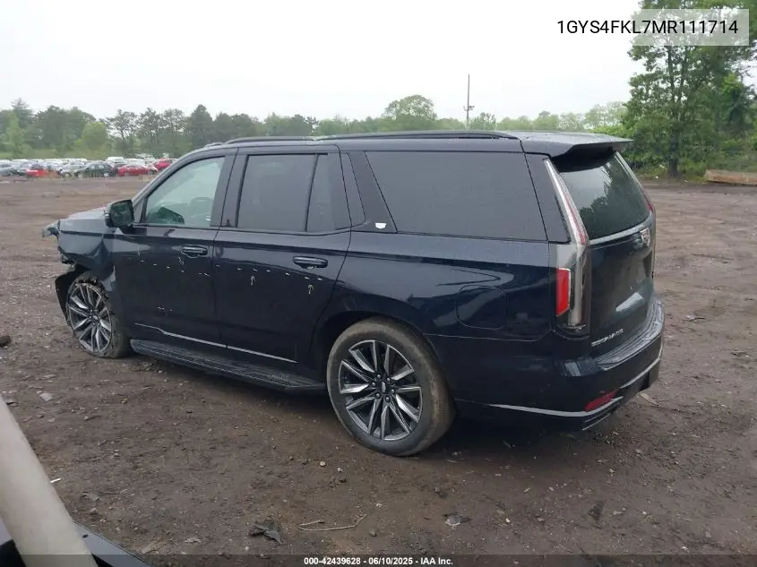 2021 Cadillac Escalade 4Wd Sport VIN: 1GYS4FKL7MR111714 Lot: 42439628