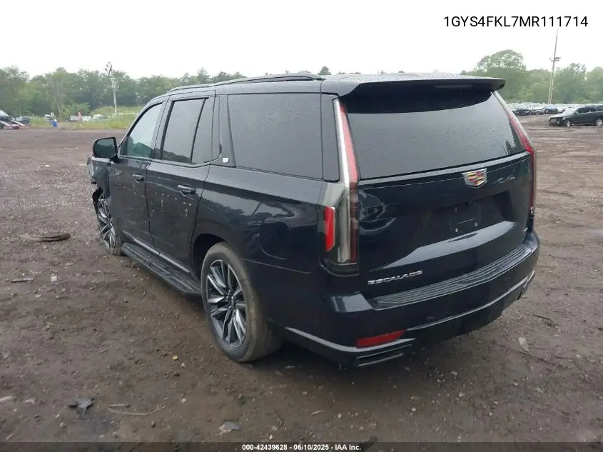 2021 Cadillac Escalade 4Wd Sport VIN: 1GYS4FKL7MR111714 Lot: 42439628