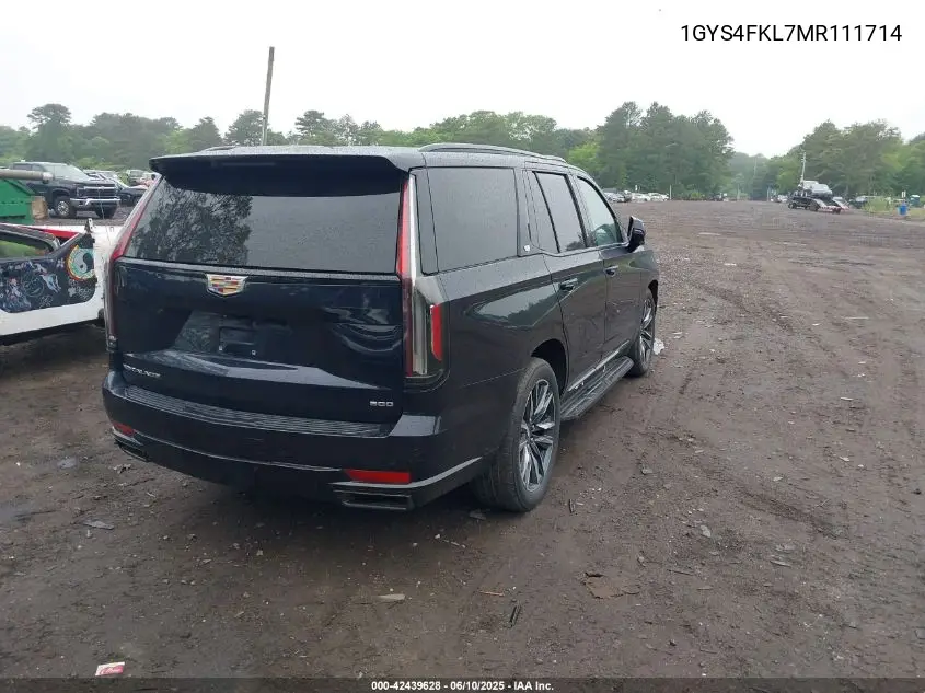2021 Cadillac Escalade 4Wd Sport VIN: 1GYS4FKL7MR111714 Lot: 42439628