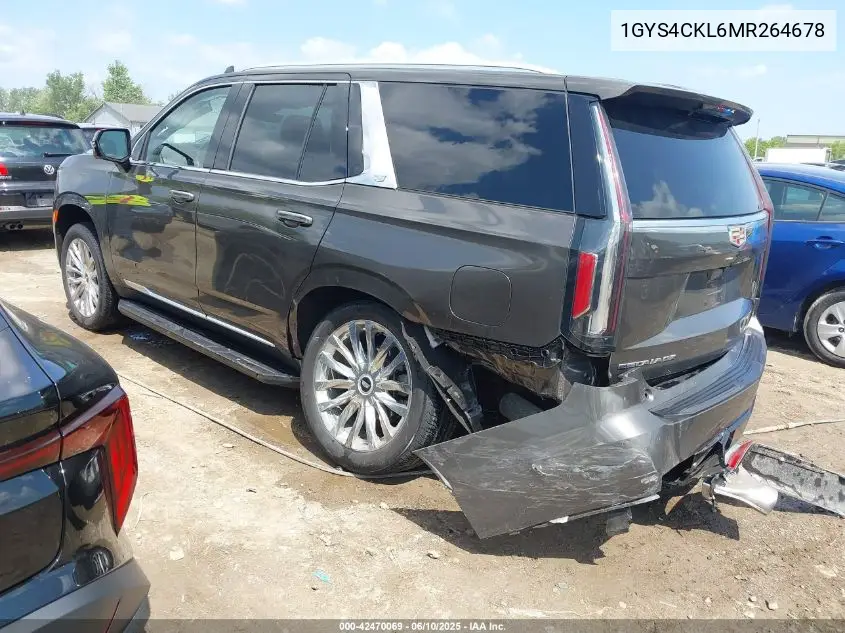 2021 Cadillac Escalade 4Wd Premium Luxury VIN: 1GYS4CKL6MR264678 Lot: 42470069