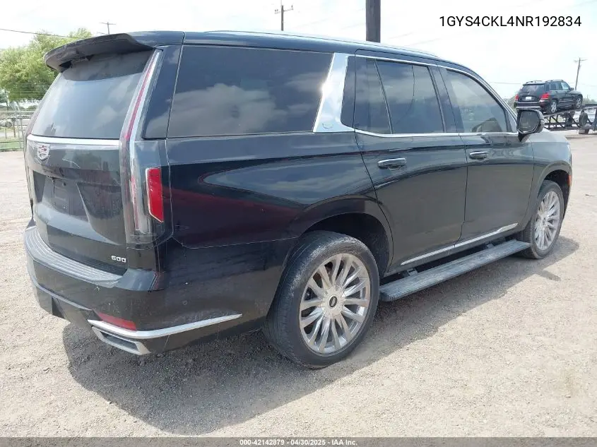2022 Cadillac Escalade 4Wd Premium Luxury VIN: 1GYS4CKL4NR192834 Lot: 42142879
