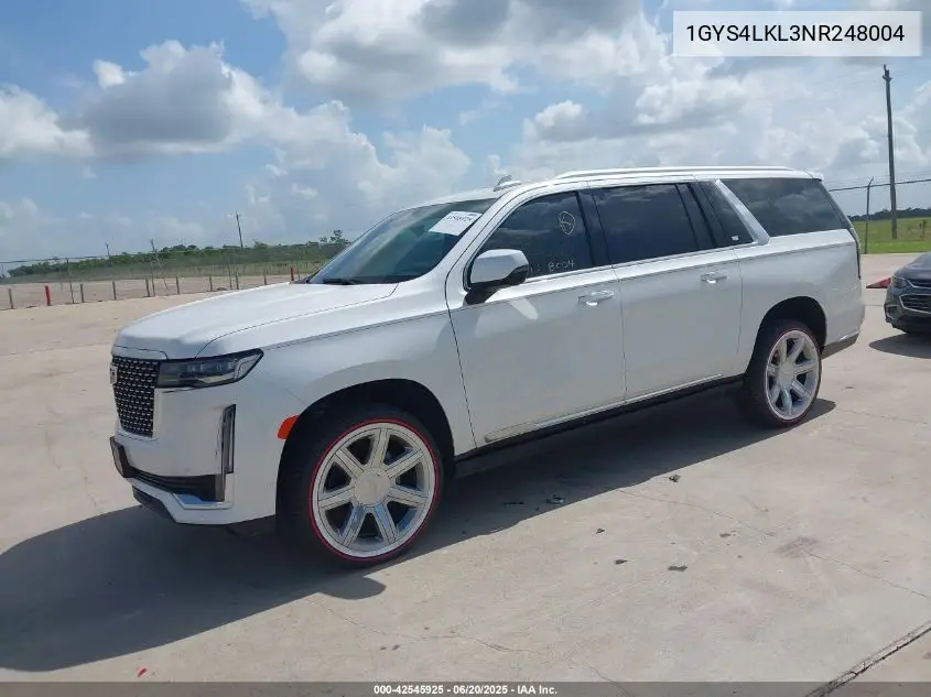 2022 Cadillac Escalade Esv 4Wd Premium Luxury VIN: 1GYS4LKL3NR248004 Lot: 42545925