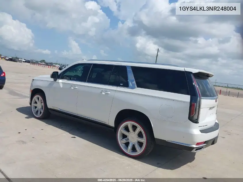 2022 Cadillac Escalade Esv 4Wd Premium Luxury VIN: 1GYS4LKL3NR248004 Lot: 42545925
