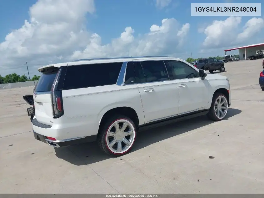 2022 Cadillac Escalade Esv 4Wd Premium Luxury VIN: 1GYS4LKL3NR248004 Lot: 42545925