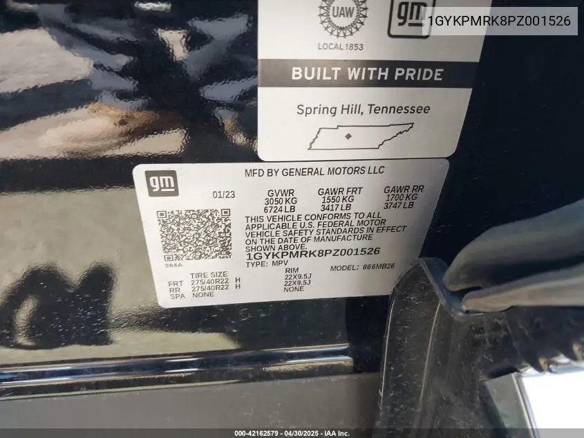 2023 Cadillac Lyriq Rwd Luxury VIN: 1GYKPMRK8PZ001526 Lot: 42162579