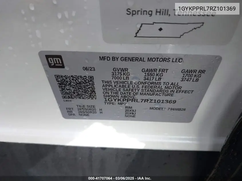 2024 Cadillac Lyriq Luxury W/1Sc VIN: 1GYKPPRL7RZ101369 Lot: 41707064
