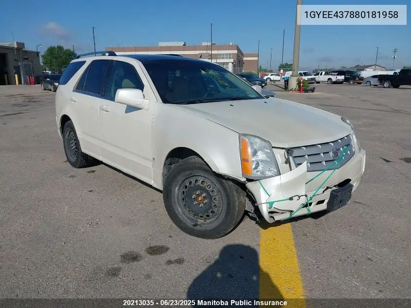 2008 Cadillac Srx V6 VIN: 1GYEE437880181958 Lot: 20213035