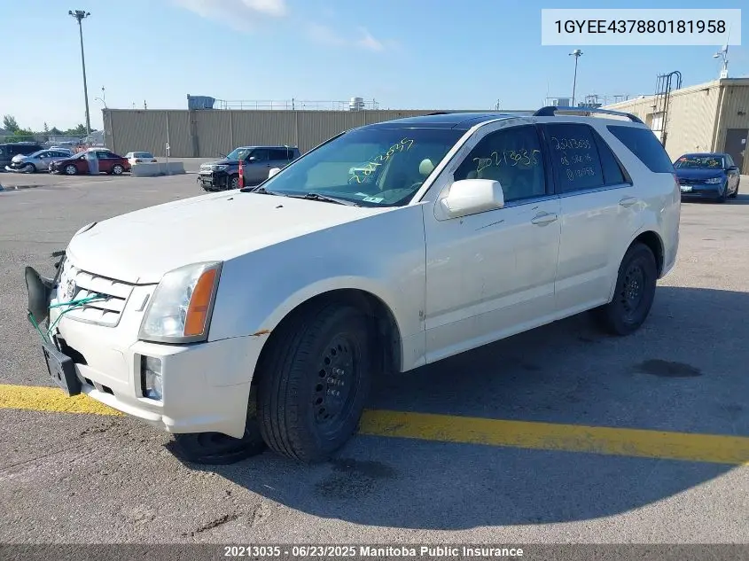 2008 Cadillac Srx V6 VIN: 1GYEE437880181958 Lot: 20213035