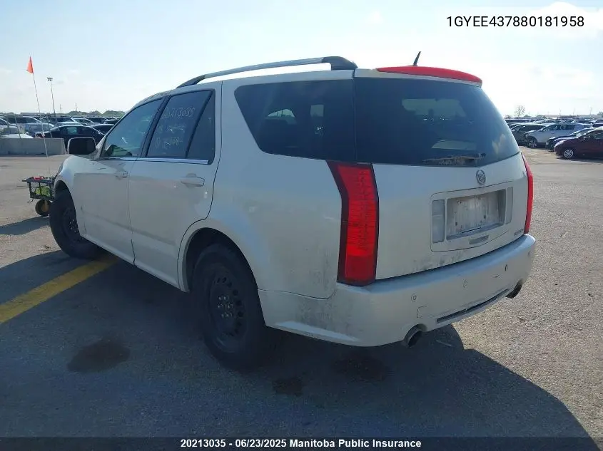 2008 Cadillac Srx V6 VIN: 1GYEE437880181958 Lot: 20213035