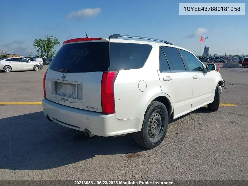 2008 Cadillac Srx V6 VIN: 1GYEE437880181958 Lot: 20213035
