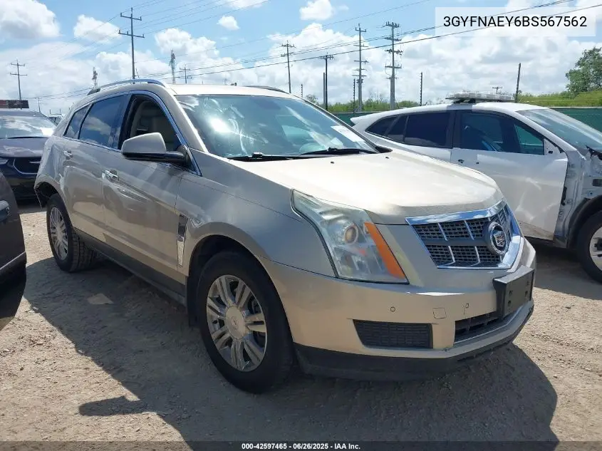 2011 Cadillac Srx Luxury Collection VIN: 3GYFNAEY6BS567562 Lot: 42597465
