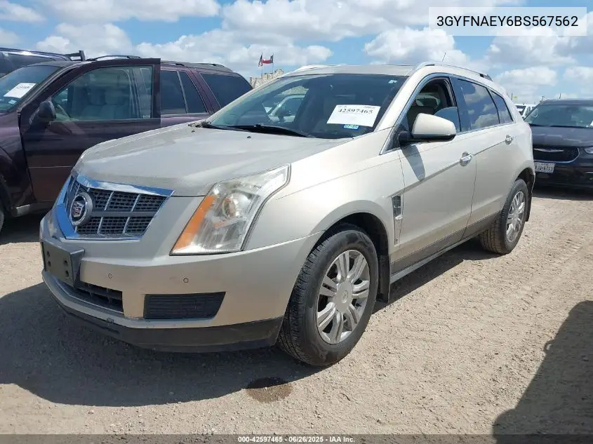 2011 Cadillac Srx Luxury Collection VIN: 3GYFNAEY6BS567562 Lot: 42597465