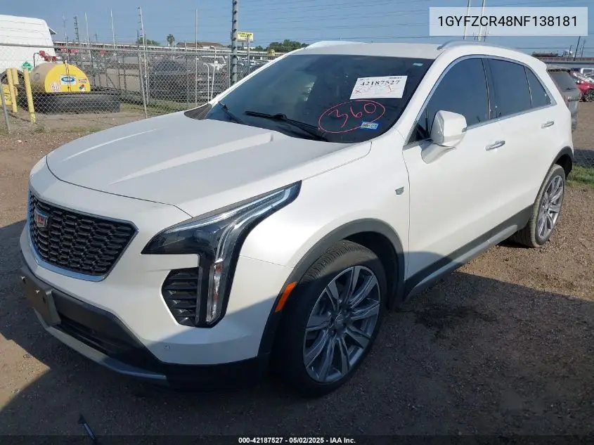 2022 Cadillac Xt4 Fwd Premium Luxury VIN: 1GYFZCR48NF138181 Lot: 42187527