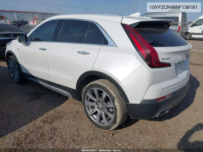 2022 Cadillac Xt4 Fwd Premium Luxury VIN: 1GYFZCR48NF138181 Lot: 42187527