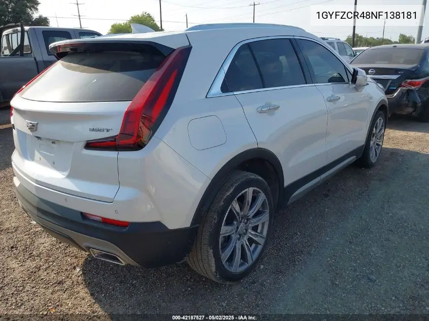 2022 Cadillac Xt4 Fwd Premium Luxury VIN: 1GYFZCR48NF138181 Lot: 42187527