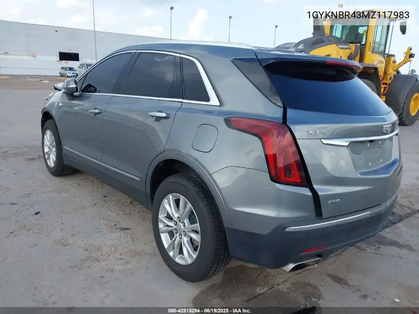 2021 Cadillac Xt5 Awd Luxury VIN: 1GYKNBR43MZ117983 Lot: 42515294