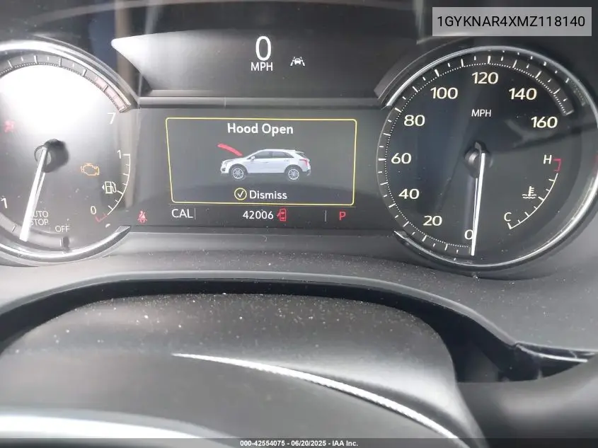 2021 Cadillac Xt5 Fwd Luxury VIN: 1GYKNAR4XMZ118140 Lot: 42554075