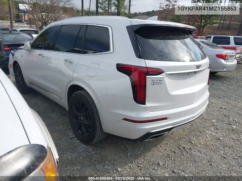 2021 Cadillac Xt6 Fwd Luxury VIN: 1GYKPAR41MZ155863 Lot: 41800455