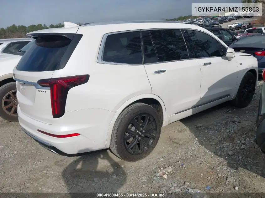 2021 Cadillac Xt6 Fwd Luxury VIN: 1GYKPAR41MZ155863 Lot: 41800455