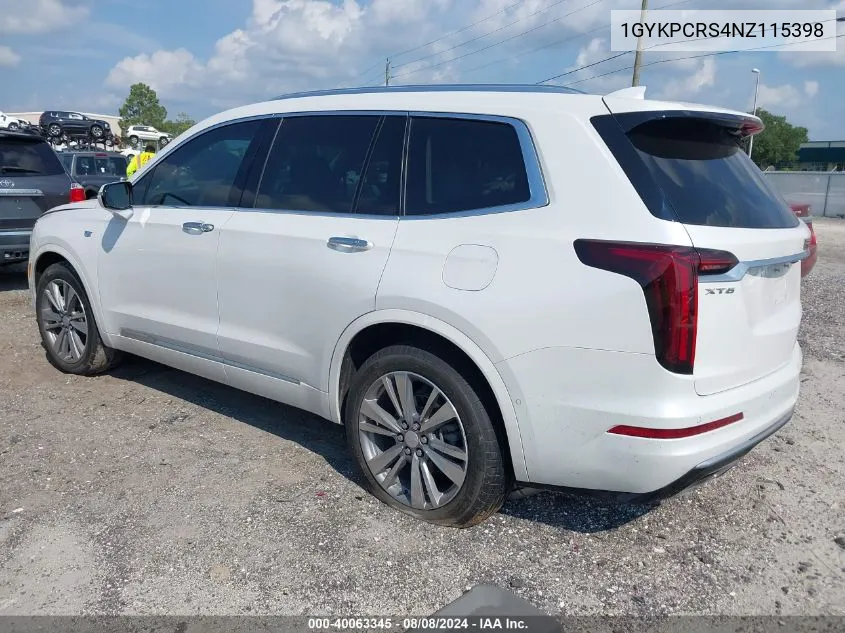 2022 Cadillac Xt6 Fwd Premium Luxury VIN: 1GYKPCRS4NZ115398 Lot: 40063345