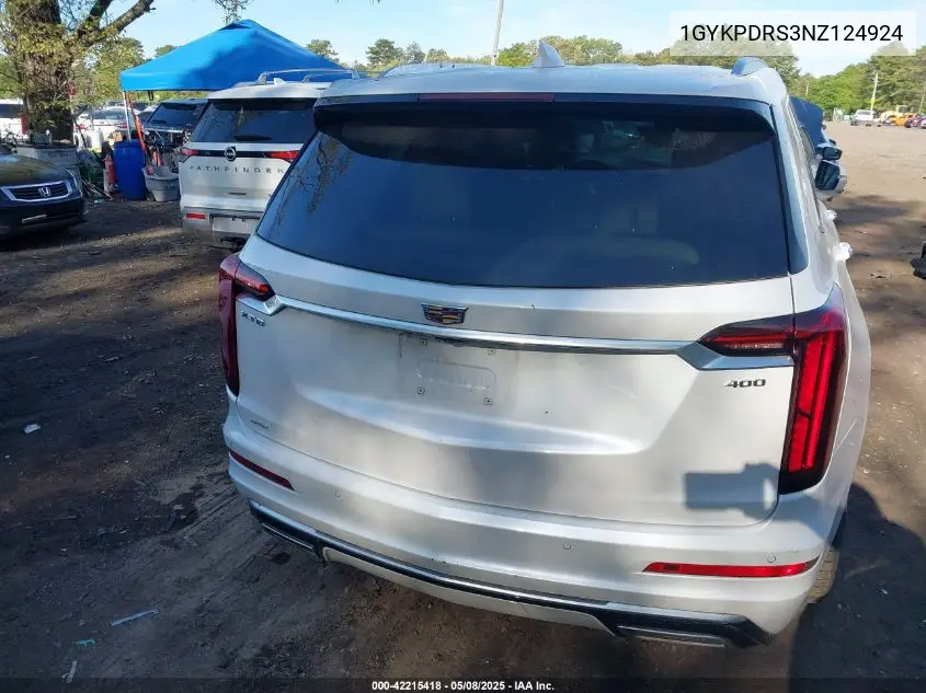 2022 Cadillac Xt6 Awd Premium Luxury VIN: 1GYKPDRS3NZ124924 Lot: 42215418