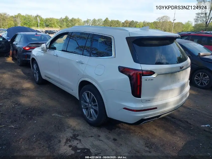 2022 Cadillac Xt6 Awd Premium Luxury VIN: 1GYKPDRS3NZ124924 Lot: 42215418