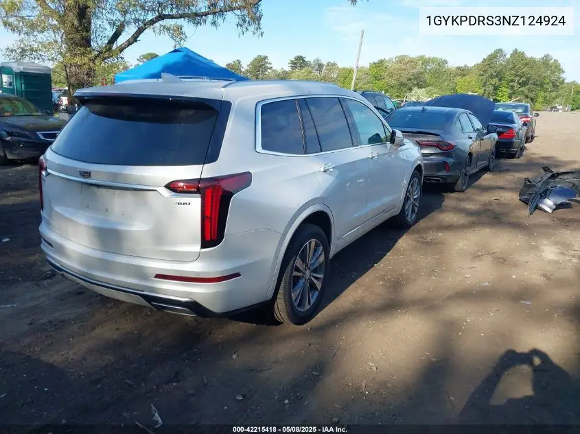 2022 Cadillac Xt6 Awd Premium Luxury VIN: 1GYKPDRS3NZ124924 Lot: 42215418