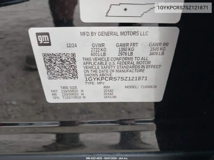 2025 Cadillac Xt6 Fwd Premium Luxury VIN: 1GYKPCRS7SZ121871 Lot: 42214929