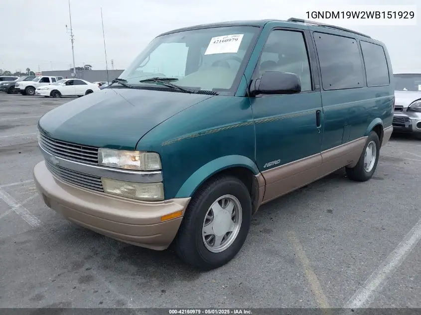 1998 Chevrolet Astro VIN: 1GNDM19W2WB151929 Lot: 42160979