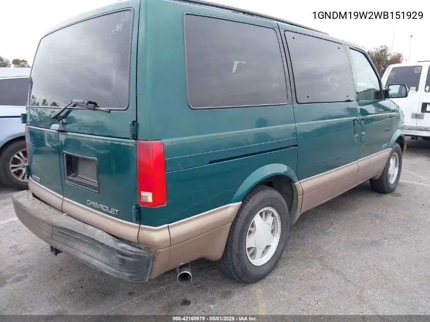 1998 Chevrolet Astro VIN: 1GNDM19W2WB151929 Lot: 42160979