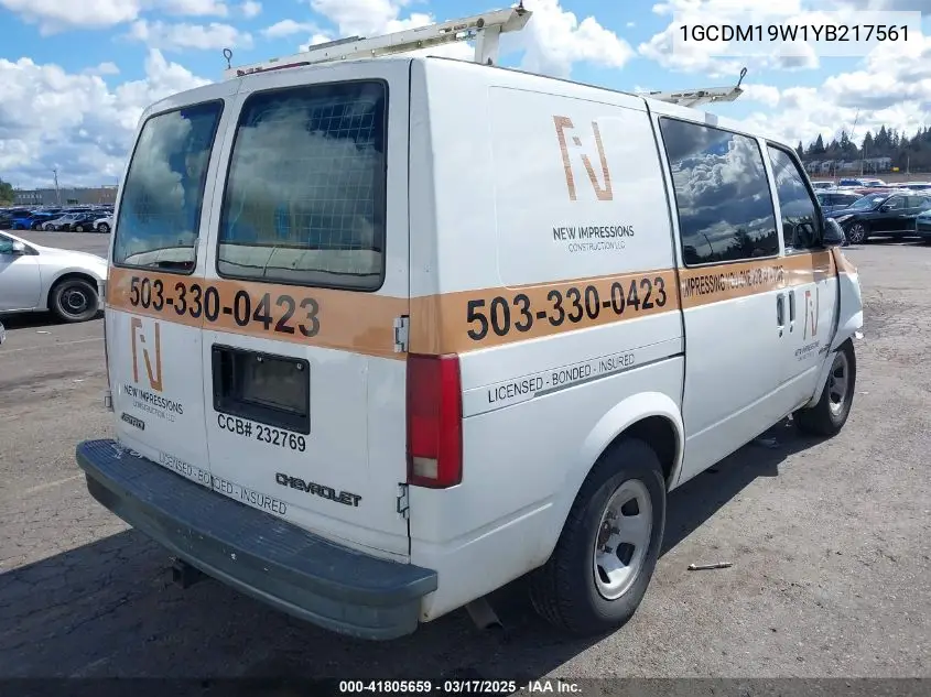 2000 Chevrolet Astro VIN: 1GCDM19W1YB217561 Lot: 41805659