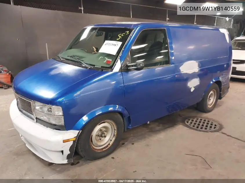 2000 Chevrolet Astro VIN: 1GCDM19W1YB140559 Lot: 41933987