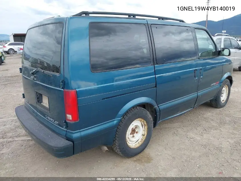 2000 Chevrolet Astro VIN: 1GNEL19W4YB140019 Lot: 42234299